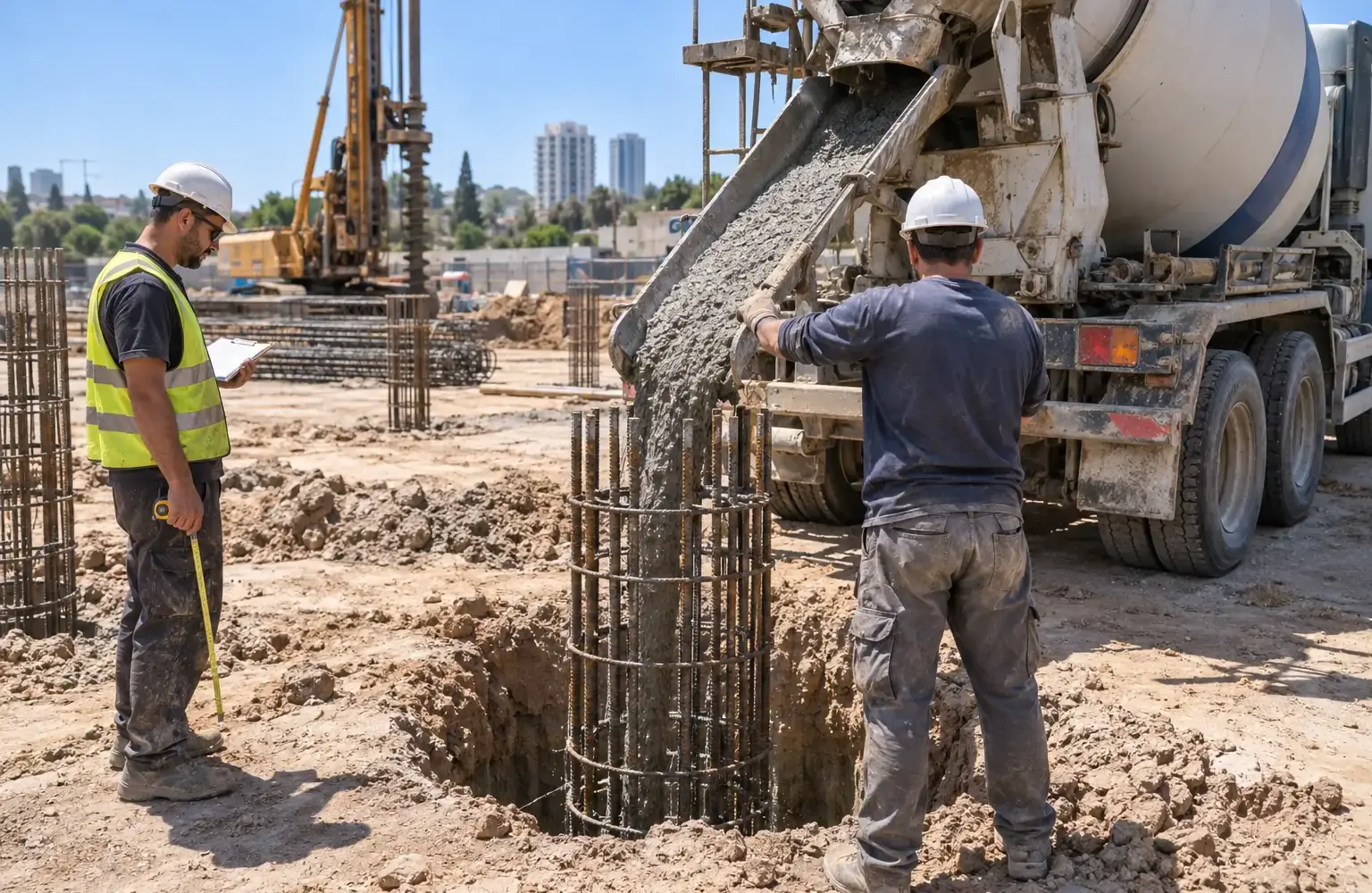 חישוב קוב בטון כלונסאות - נוסחה וטבלת נפח לפי קוטר