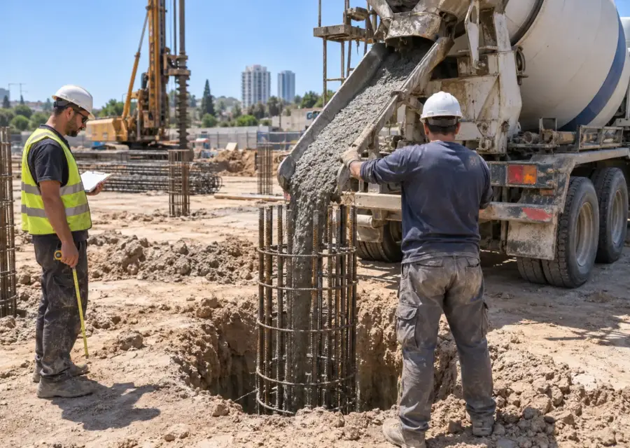 חישוב קוב בטון כלונסאות - נוסחה וטבלת נפח לפי קוטר